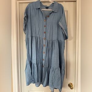 Denim Button-Down Knee-Length Dress